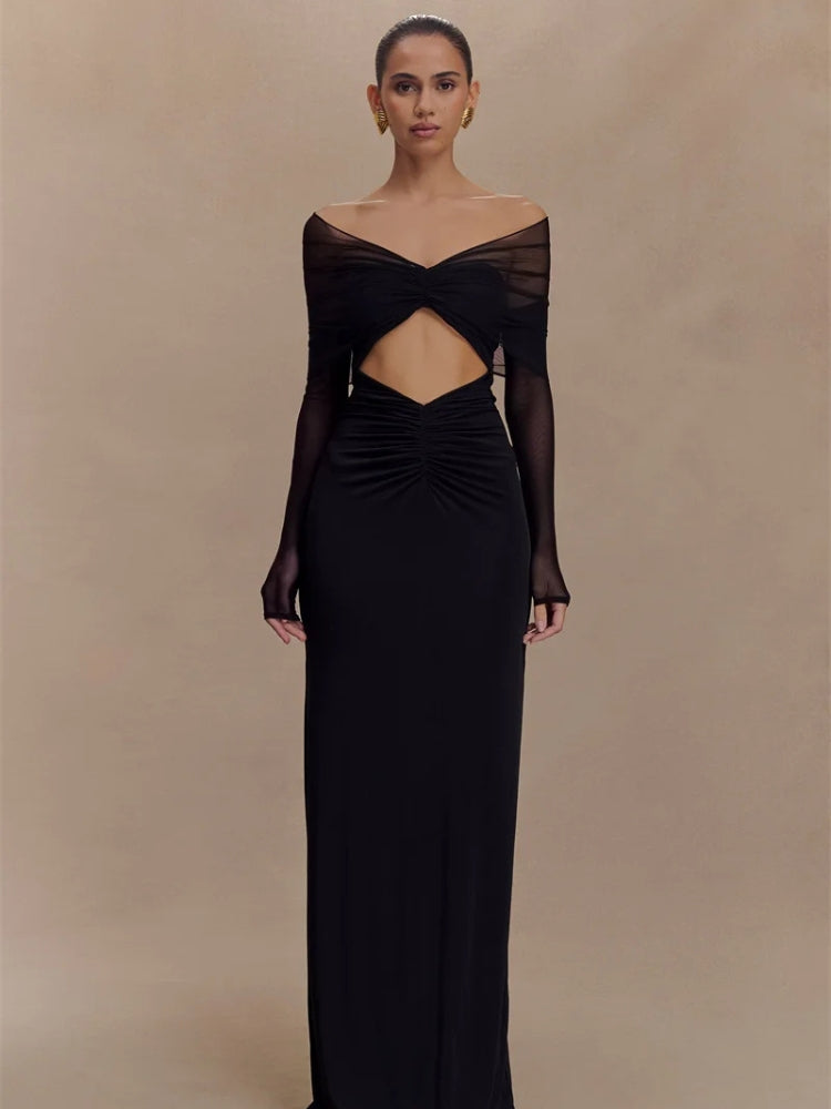 Off Shoulder Cut Out Maxi Dress