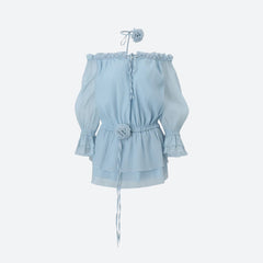 Robe mini à épaules dénudées et volants