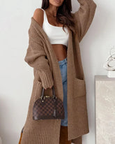 Manteaux longs d'automne et d'hiver en maille, amples et élégants, avec poche avant ouverte