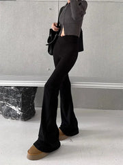 Pantalon croisé gris vintage, noir basique évasé, style rétro décontracté