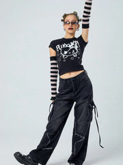 Pantalon cargo baggy vintage Y2K à poches bandage