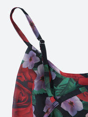 Robe longue à roses rouges