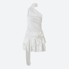 Robe mini dos nu en satin rose