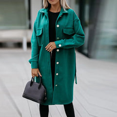 Manteaux d'hiver/automne en laine mélangée, style décontracté, manches longues, poches, couleur unie, ceinture