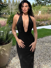 Robe midi froncée dos nu