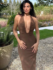 Robe midi froncée dos nu