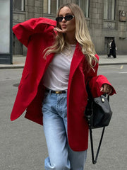 Autumn Red Fashion Blazer Women 2024 New Single Breasted Long Sleeve Pockets Outerwear Streetwear Fashion Casual Jackets Female