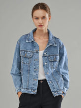 Vestes de mode décontractées à manches longues et col en denim uni, style patchwork, avec revers et imprimé patchwork.