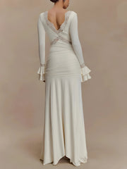 Robe longue drapée à nouer sur le devant