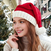 Knitted Santa Cosplay Holiday Beanie Hat Red Hat-L