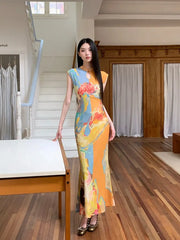 Vintage Floral Cut Out Maxi Dress