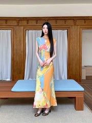 Vintage Floral Cut Out Maxi Dress