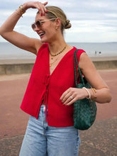 Gilet blanc en maille à col V, élégant, ample, stylé et confortable, avec lacets.