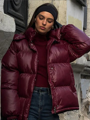 Burgundy Hooded Padded Parka Coat Coats-241208