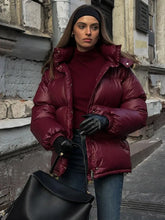 Burgundy Hooded Padded Parka Coat Coats-241208