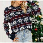 Snowflake Jacquard Christmas Party Knitted Autumn Winter Casual Sweater Sweaters-L
