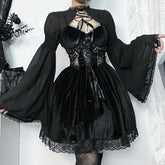 Trendy slim flare-design gothic dark bow-embellished lace party Cardigans