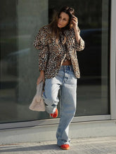 Manteaux décontractés matelassés à manches longues en dentelle imprimée léopard