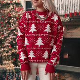 Jacquard Knitted Full Sleeve Warm Soft Christmas Sweater Red / S Sweaters-L
