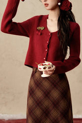 Gilet de Noël en maille courte à détails cerises