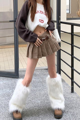 Jupe de Noël plissée à motif pied-de-poule et taille haute