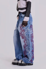 Y2K Embroidered Wide Jeans