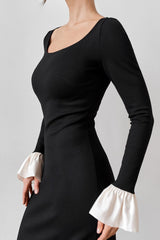 U-Neck Lace Panel Midi Dress