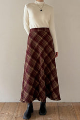 Jupe de Noël moulante en laine à carreaux rouges