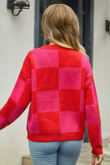 Plaid Panel Plus Size Christmas Cardigan