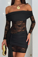 One Shoulder Long Sleeve Mini Dress