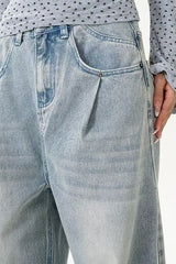 Washed Distressed Wide Leg Jeans