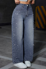 Rhinestone Washed Blue Jeans