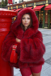 Hooded Faux Fur Blend Christmas Outerwear