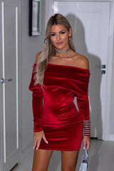 Solid Bustier Off the Shoulder Bodycon Velvet Dress