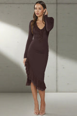 Ruffled Long Sleeve Bodycon Midi Dress