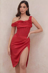 One Shoulder Asymmetric Slit Party Dress