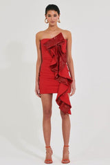 Christmas Glam Strapless Sash Off Shoulder Sequin Dress