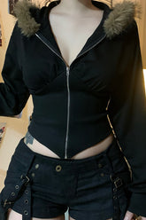 Faux Fur Collar Zip Hoodie