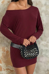 One Shoulder Long Sleeve Mini Dress