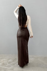 Jupe taille haute kaki en PU