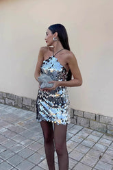 Sparkle Halter Neck Slip Dress