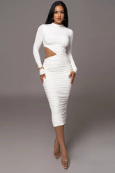 Long Sleeve Cutout Ruched Midi Dress