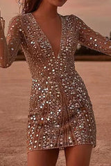 Sexy Deep V Neck Sequin Mini Dress