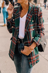 Blazer chic à plusieurs boutons en tweed à carreaux, idéal pour Noël