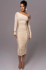 Robe midi en maille à col diagonal