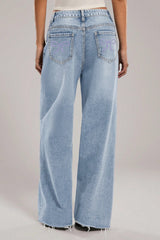Embroidered Bow Pocket Jeans