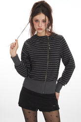 Striped Zip Up Cropped Hoodie