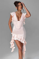 Satin Deep V Bodycon Midi Dress