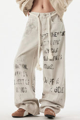 Jean droit taille haute à lettres