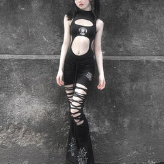 Pantalon décontracté style rétro gothique américain à micro-trous en corne